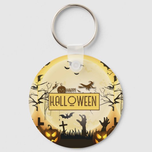 不気味なハロウィンの夜 幽霊の秋のデザイン キーホルダー (正面)