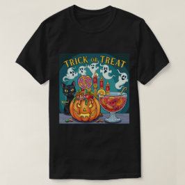 不気味なハロウィンの夜 怖い木とカボチャのグラフィック Tシャツ