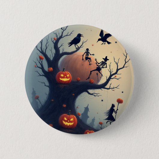 不気味なハロウィンの木 缶バッジ (正面)
