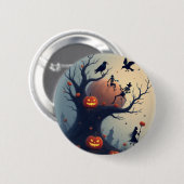 不気味なハロウィンの木 缶バッジ (正面&裏面)