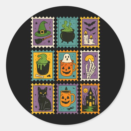 不気味なハロウィンの魔女の幽霊のかぼちゃの黒 ラウンドシール (正面)