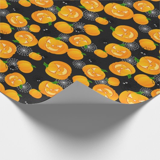 不気味なハロウィンスパイダーハロウィーンのカボチャのちょうちんスパイダーウェブ ラッピングペーパー (角)