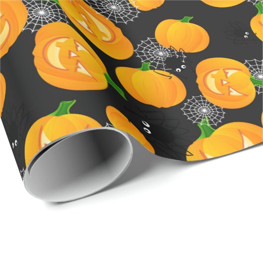不気味なハロウィンスパイダーハロウィーンのカボチャのちょうちんスパイダーウェブ ラッピングペーパー (ロールコーナー)