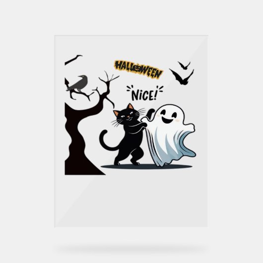 不気味なハロウィンニースパーティーの準備をする アクリルサイン (正面)