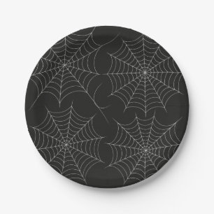 不気味なハロウィンパーティー スパイダーウェブ ボールド ブラック ペーパープレート