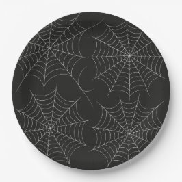 不気味なハロウィンパーティー スパイダーウェブ ボールド ブラック ペーパープレート