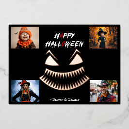不気味なハロウィンファミリーフォトコラージュ 箔招待状