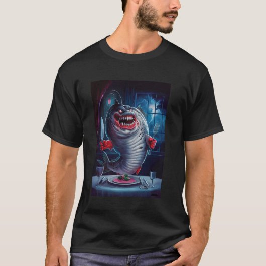 不気味なハロウィンフィッシュ 怖い 恐怖の海のモンスター P Tシャツ (正面)