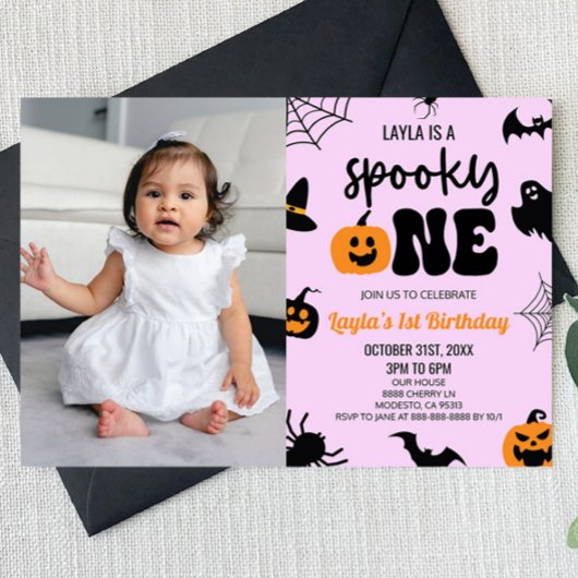 不気味なハロウィン最初の1歳の誕生日パーティー 招待状