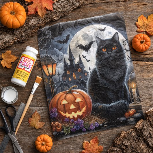 不気味なハロウィン ブラックキャット デコパージュ 薄葉紙
