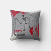 不気味なハロウィーンこうもりスケルトンあなたの名前 クッション (正面)