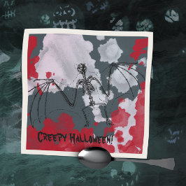 不気味なハロウィーンこうもりスケルトン スタンダードカクテルナプキン