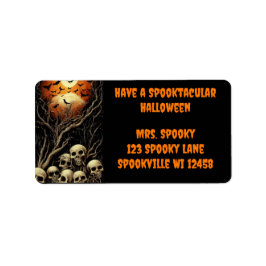 不気味なハロウィーンにスカルとこうもりを持つ ラベル