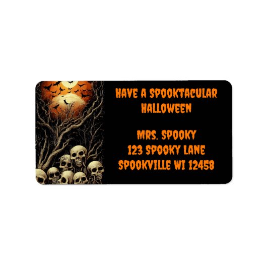 不気味なハロウィーンにスカルとこうもりを持つ ラベル (正面)
