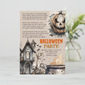 不気味なハロウィーンのカボチャのちょうちんハロウィーン詩招待状 案内状 (スタンド正面)