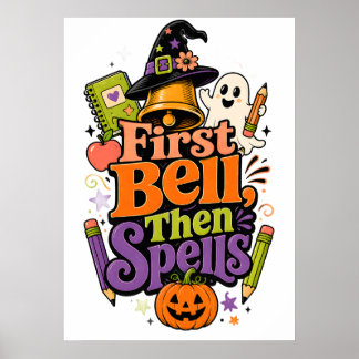不気味なハロウィーンのグラフィックデザインで学校が始まる ポスター