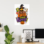 不気味なハロウィーンのグラフィックデザインで学校が始まる ポスター (ホームオフィス)