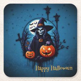 不気味なハロウィーンのシーン スクエアペーパーコースター