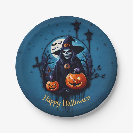 不気味なハロウィーンのシーン ペーパープレート (正面)
