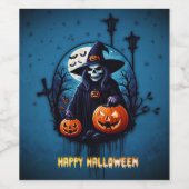 不気味なハロウィーンのシーン ワインラベル (シングルラベル)