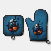 不気味なハロウィーンのシーン 鍋つかみ&鍋敷きセット (正面)