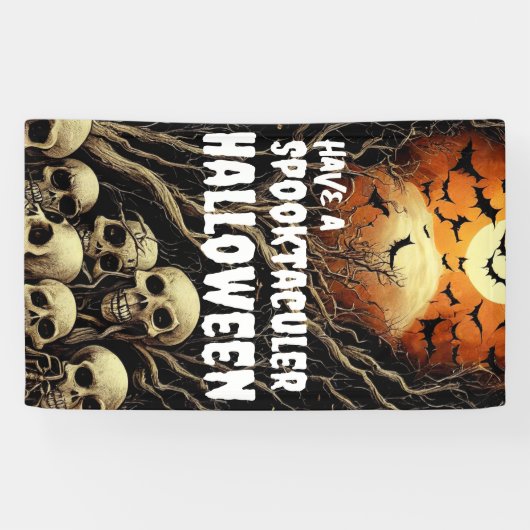 不気味なハロウィーンのスカルとこうもりを持つ 横断幕 (横)