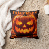 不気味なハロウィーンのランタンと炎 クッション (ブランケット)