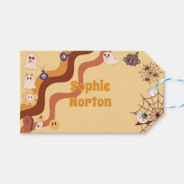 不気味なハロウィーンのレトロ子供の誕生日 ギフトタグ