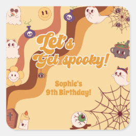 不気味なハロウィーンのレトロ子供の誕生日 スクエアシール