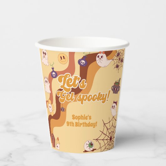 不気味なハロウィーンのレトロ子供の誕生日 紙コップ (正面)