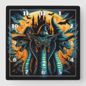 不気味なハロウィーンの夜の三頭のヘビ スクエア壁時計 (正面)