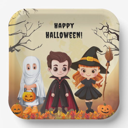 不気味なハロウィーンの子供たちのパーティー ペーパープレート (正面)