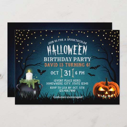 不気味なハロウィーンの衣装の誕生日パーティー 招待状 (正面/裏面)
