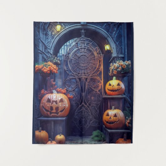 不気味なハロウィーンの隠し扉 タペストリー (正面)