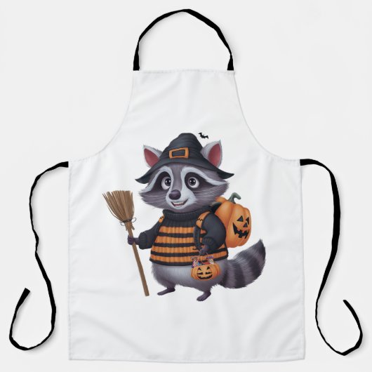 不気味なハロウィーンを着たアライグマ エプロン (正面)