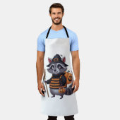 不気味なハロウィーンを着たアライグマ エプロン (着用した状態)