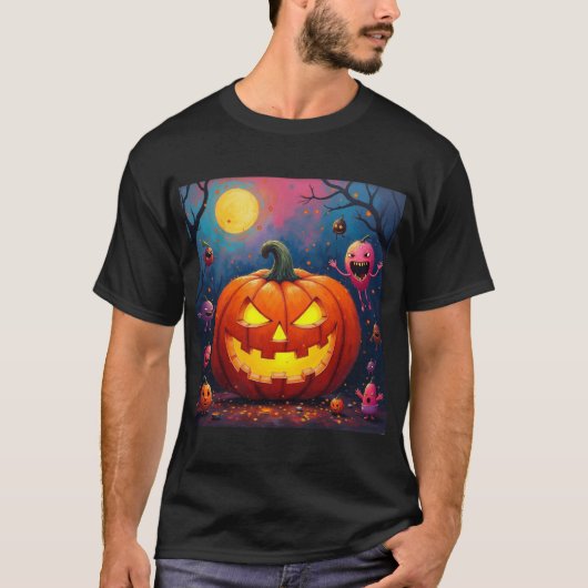 不気味なハロウィーンカボチャ Tシャツ (正面)