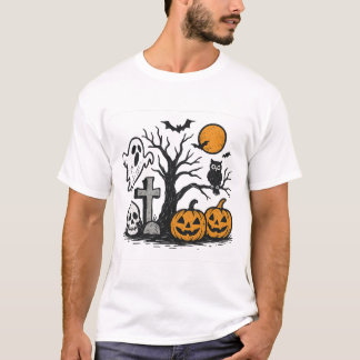 不気味なハロウィーンシーン メンズTシャツ Tシャツ