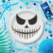 不気味なハロウィーンスケルトン顔ラウンド ペーパープレート (パーティー)