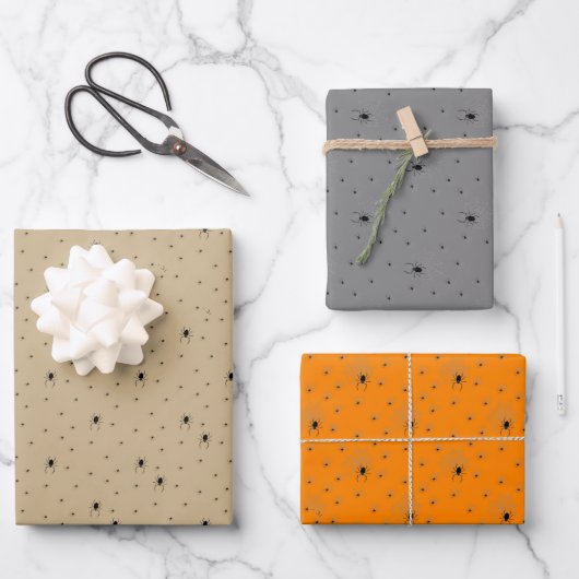 不気味なハロウィーンスパイダーラッピング紙。 ラッピングペーパーシート (正面)