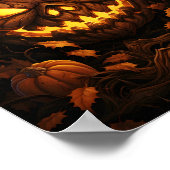 不気味なハロウィーンナイトオレンジハロウィーンのカボチャのちょうちん ポスター (角)