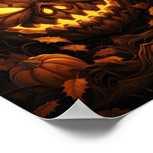 不気味なハロウィーンナイトオレンジハロウィーンのカボチャのちょうちん ポスター (角)