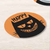 不気味なハロウィーンブラックキャットオンオレンジ ラウンドペーパーコースター (アングル)