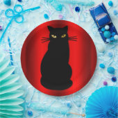 不気味なハロウィーンブラックキャット・オン・レッド ペーパープレート (パーティー)