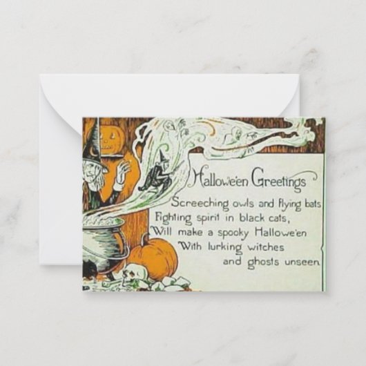 不気味なハロウィーンヴィンテージウィッチ追加文字 ノートカード (正面)