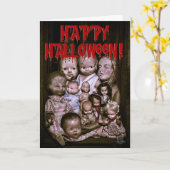 不気味なハロウィーン人形の集まり。カード カード (黄色い花)