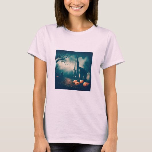 不気味なハロウィーン墓地ヴィンテージ素朴なデザイン Tシャツ (正面)