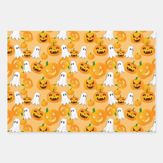 不気味なハロウィーン幽霊ハロウィーンのカボチャのちょうちんスパイダーウェブ ラッピングペーパーシート (正面3)
