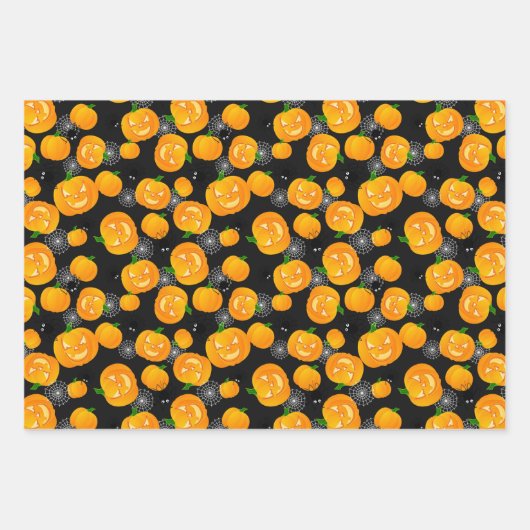 不気味なハロウィーン幽霊ハロウィーンのカボチャのちょうちんスパイダーウェブ ラッピングペーパーシート (正面2)