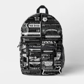 不気味なハロウィーン新聞アンティークブラック プリントバックパック (正面)